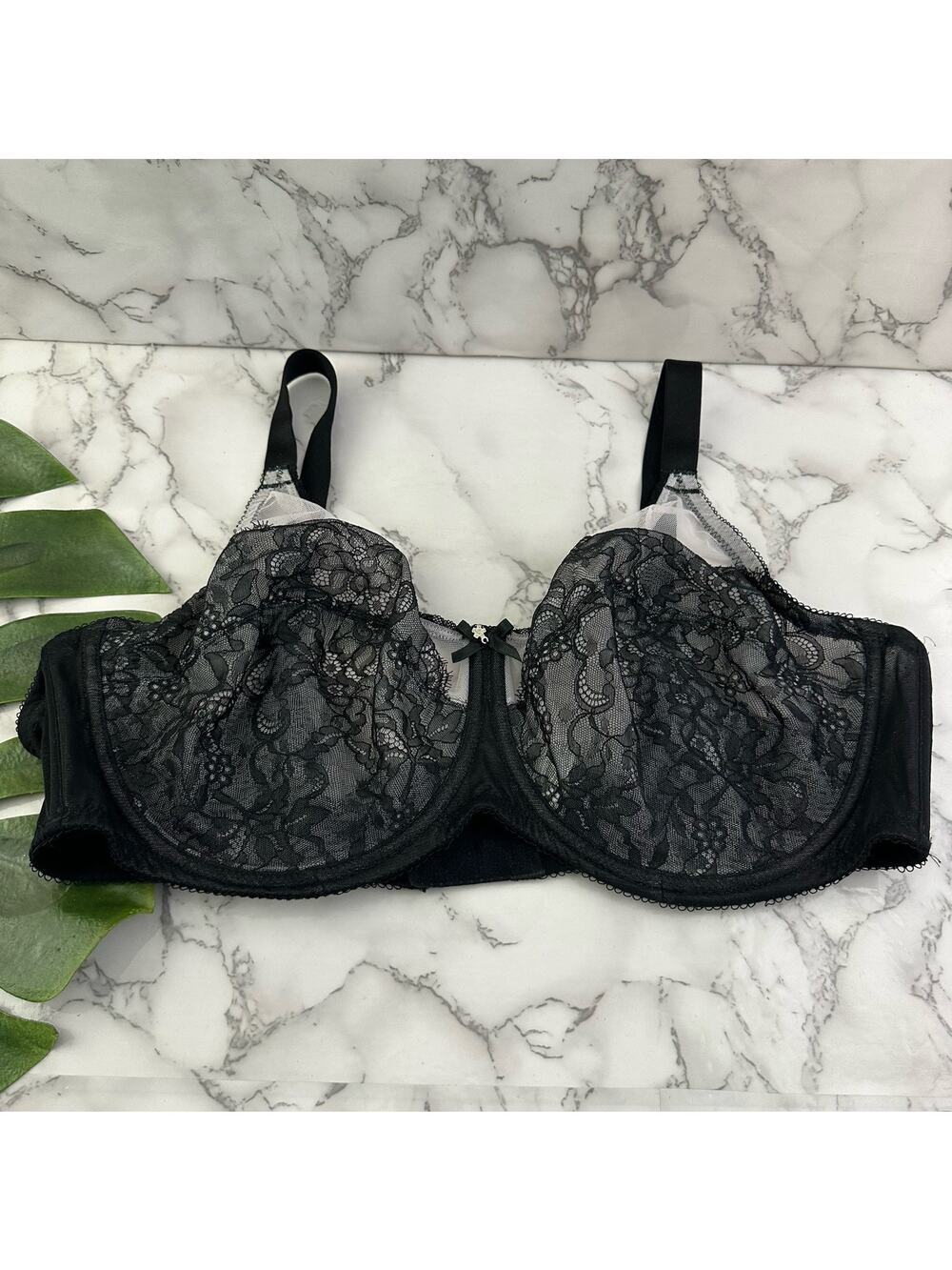 Wacoal Retro Chic Bra Size 44 D Black Gray Sheer Lace Underwire 855186